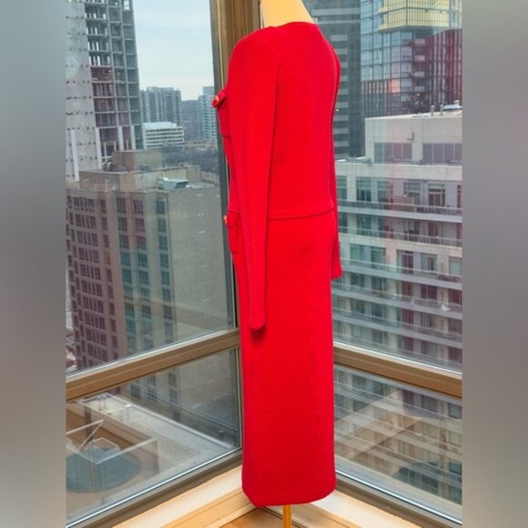 🆕 SELF-PORTRAIT 🧿 NWOT Red Knit Heart Buttoned Cardigan + Midi Skirt Set Sz M - Picture 6 of 15